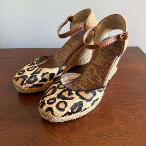 Sam Edelman Tan and Black Leopard Wedges